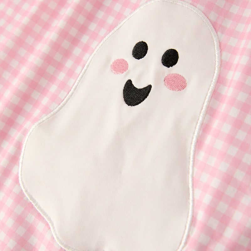 Girls Halloween Pink Plaid Ghost Applique Dress