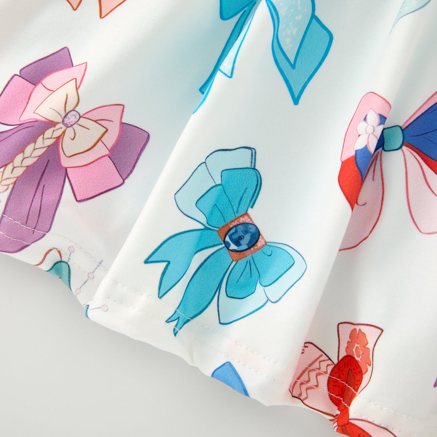 Girls Summer Colorful Bow Print Soft Skirt Set