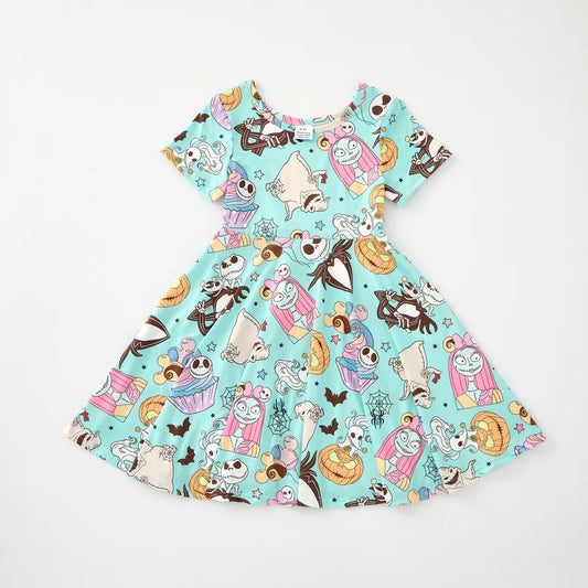 Girls Halloween Pumpkin Ghost Nightmare Twirl Dress