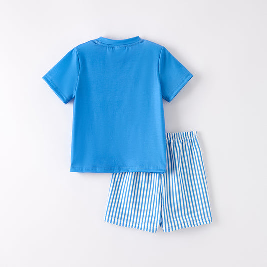 Father's Day Smocked "DADDY'S BOY" Blue Stripes Short Set