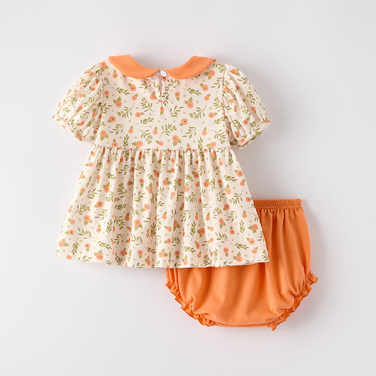 Baby Girls Fall Halloween Pumpkin Applique Boutique Romper Set