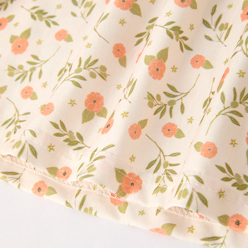 Women Fall Smocking Floral Print Patchwork Maxi Dress