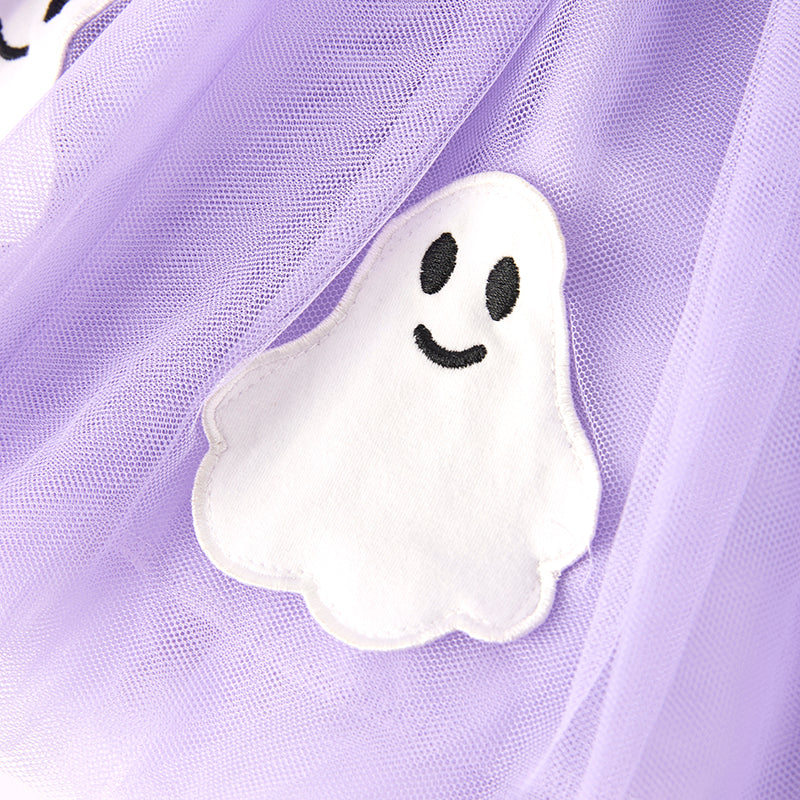 Girls Halloween Black Purple Ghost Applique Tulle Dress