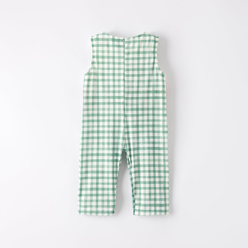 Baby Boy Halloween Pumpkin Embroidery Green Plaid Romper