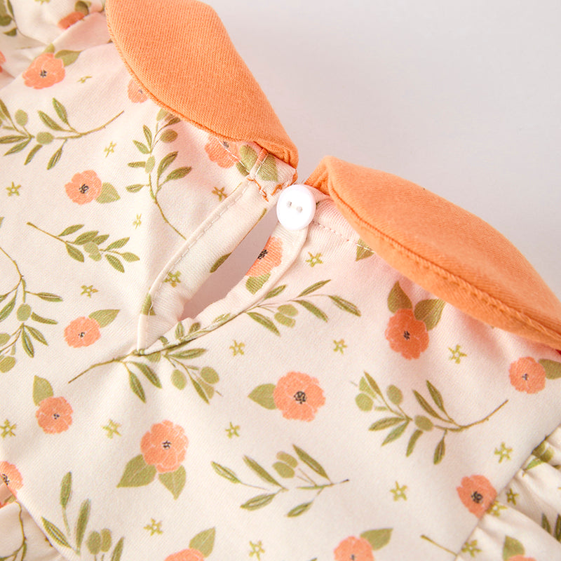 Baby Girls Fall Halloween Pumpkin Applique Bubbles Romper