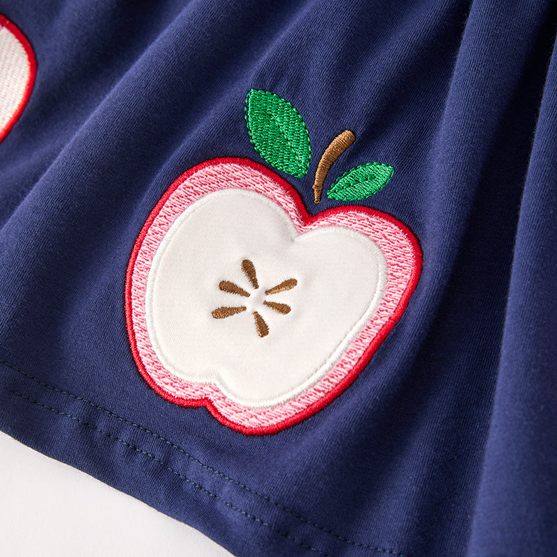 Girls Summer Back To School Apple Applique Smock Short Set