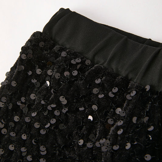 Girls Fall Winter Black Sequins Bell Pant