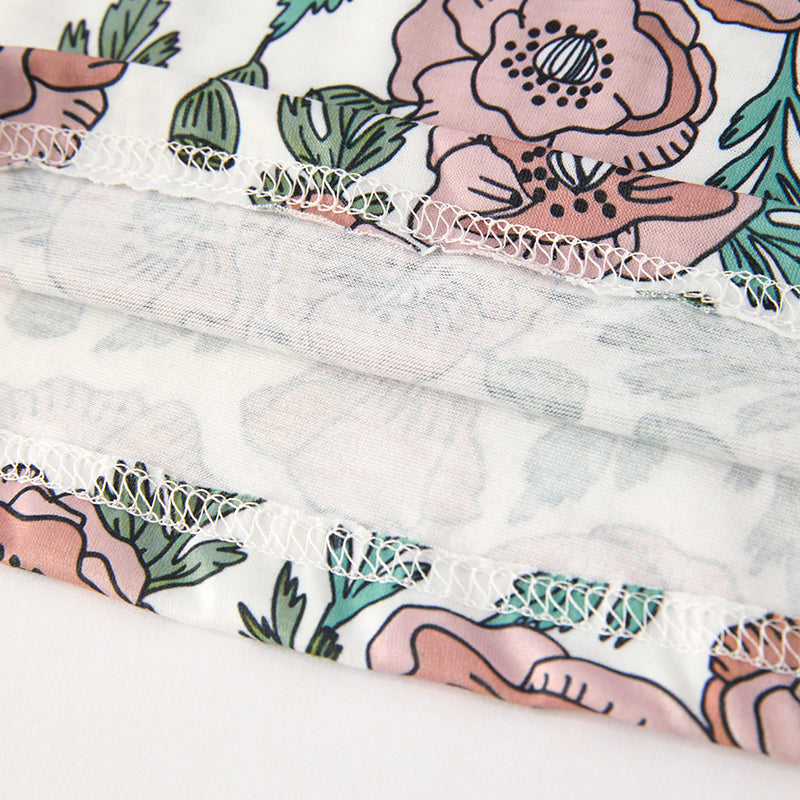 Girls Fall Autumn Green Pink Floral Print Pajamas Set