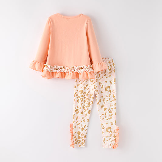 Girls Fall Thanksgiving Sequin Pumpkin Embroidery Pant Set