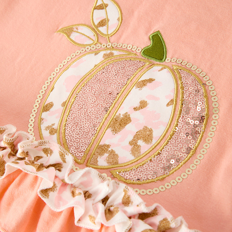 Girls Fall Thanksgiving Sequin Pumpkin Embroidery Pant Set