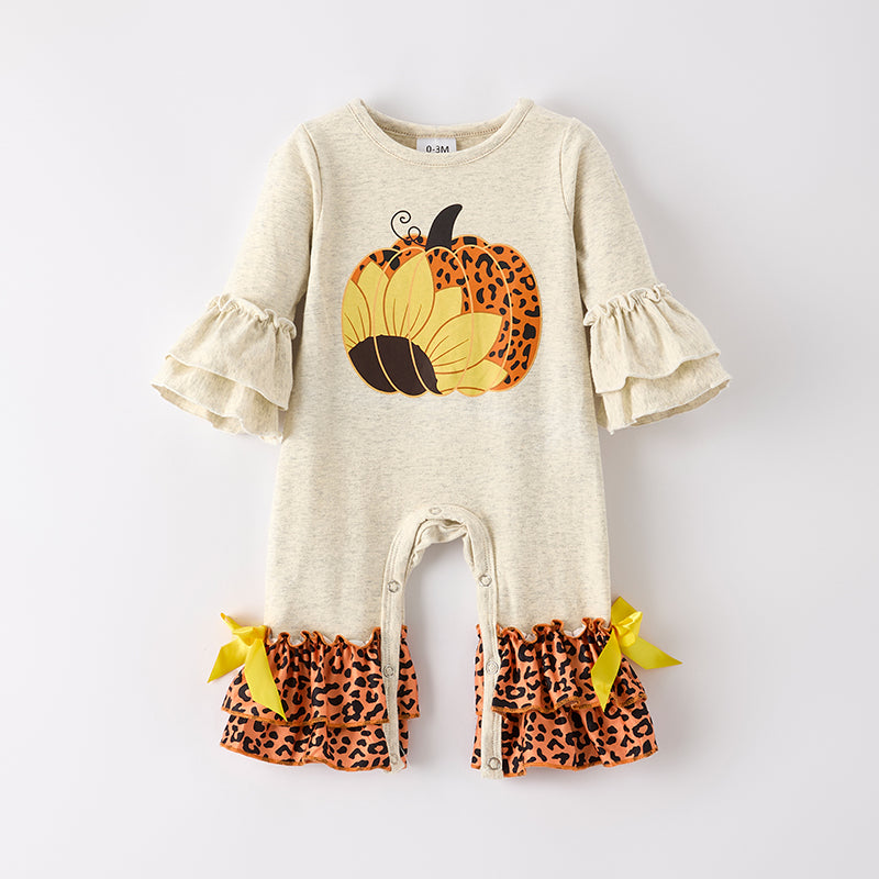 Baby Girls Pumpkin Sunflower Print Fall Halloween Romper