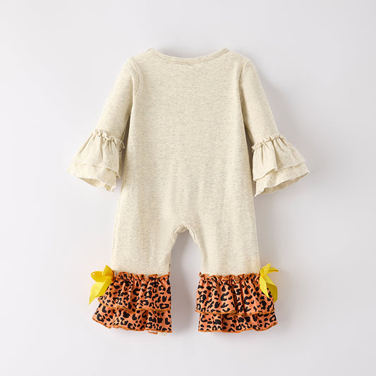 Baby Girls Pumpkin Sunflower Print Fall Halloween Romper