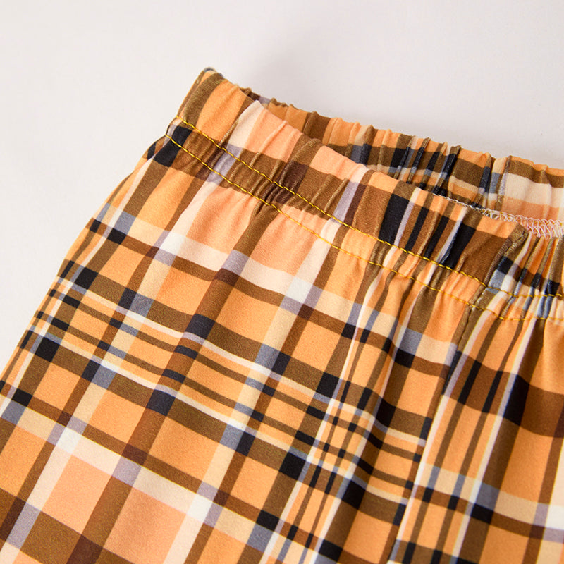 Girls Thanksgiving 3 Pieces Orange Plaid Scarf Set