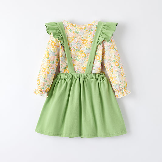 Girls Fall Thanksgiving Scarecrow Applique Floral Skirt Set