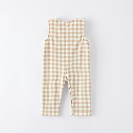 Baby Boys Thanksgiving Pumpkin Turkey Embroidered Plaid Romper