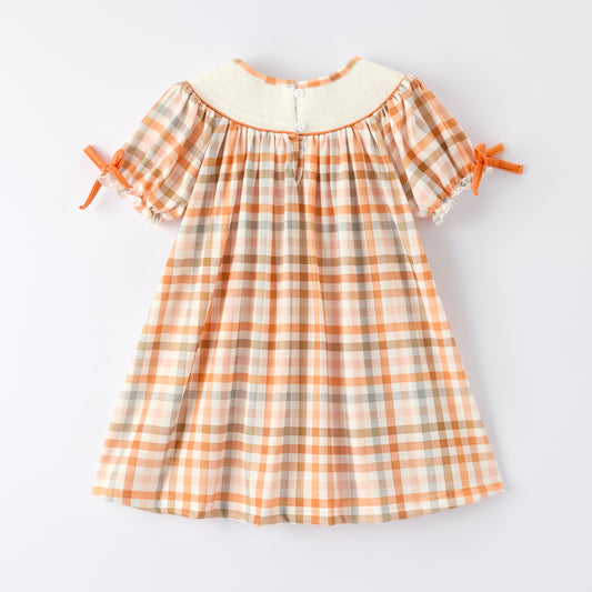 Thanksgiving Pumpkin Turkey Bow Embroidery Smock Fall Dress