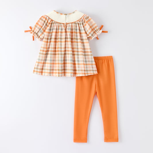Thanksgiving Pumpkin Turkey Bow Embroidery Smock Fall Pant Set