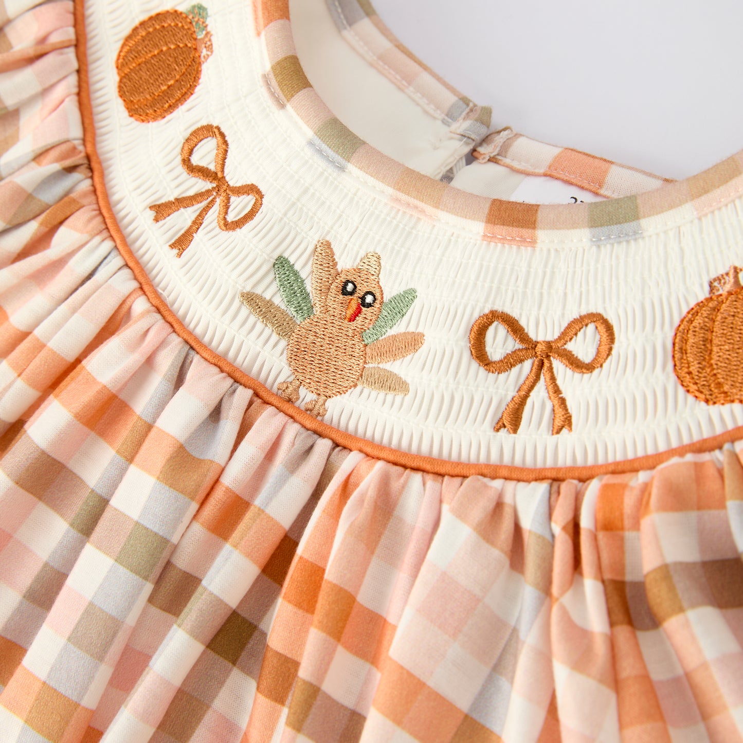 Thanksgiving Pumpkin Turkey Bow Embroidery Smock Fall Pant Set