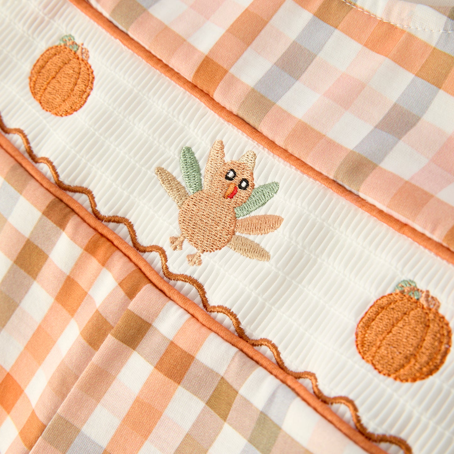 Boys Thanksgiving Pumpkin Turkey Embroidery Smock Fall Bubble Romper