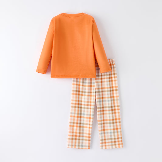 Boys Thanksgiving Pumpkin Turkey Embroidery Smock Fall Pant Set