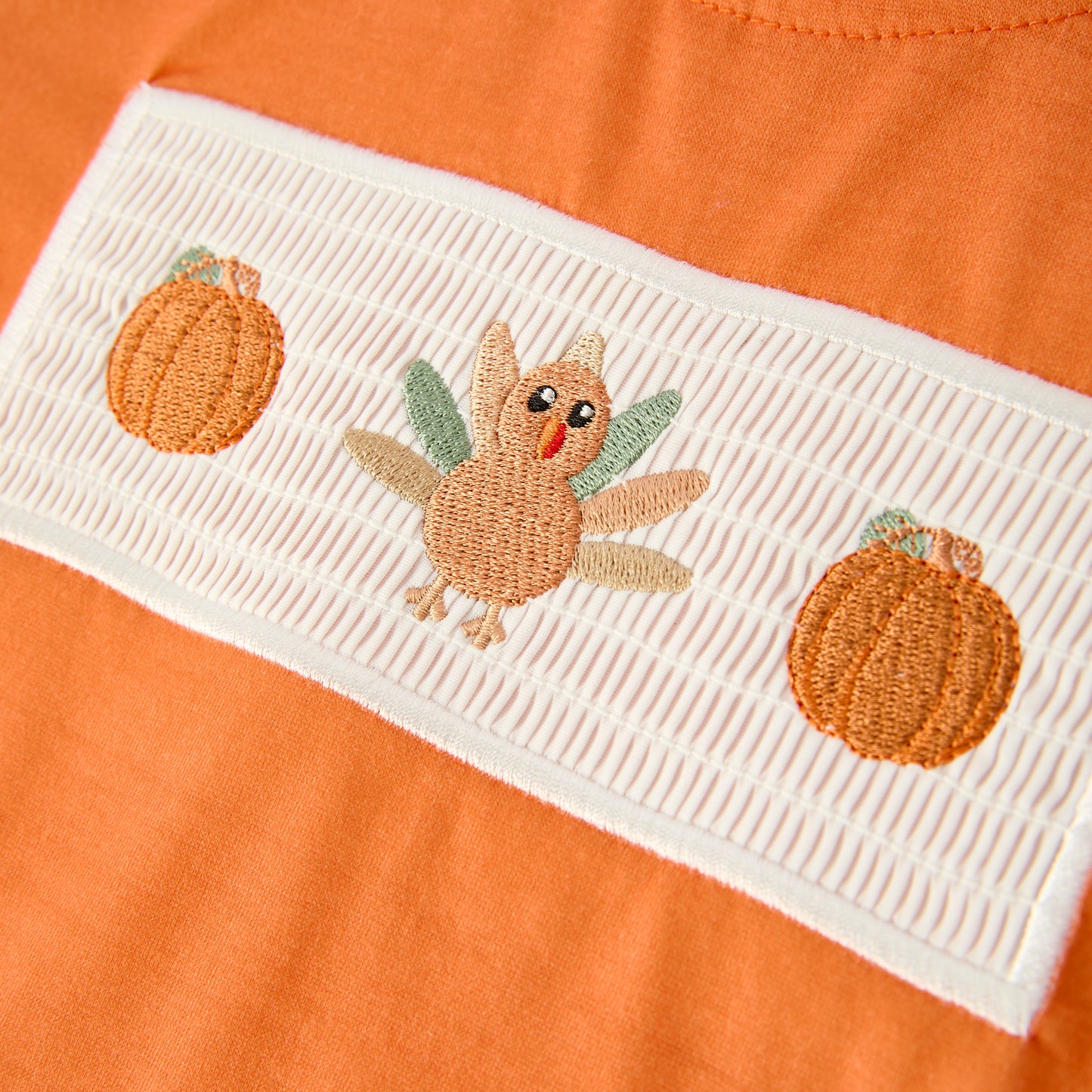 Boys Thanksgiving Pumpkin Turkey Embroidery Smock Fall Pant Set