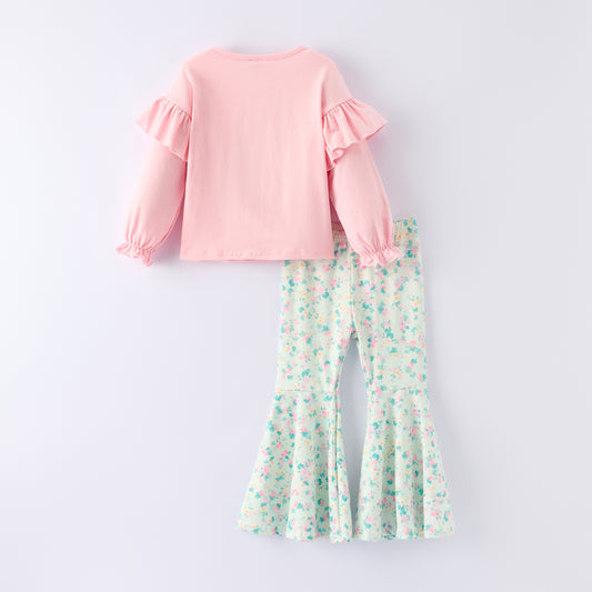 St. Patrick’s Day Sweet Clover Charm Embroidered Pink Pant Set