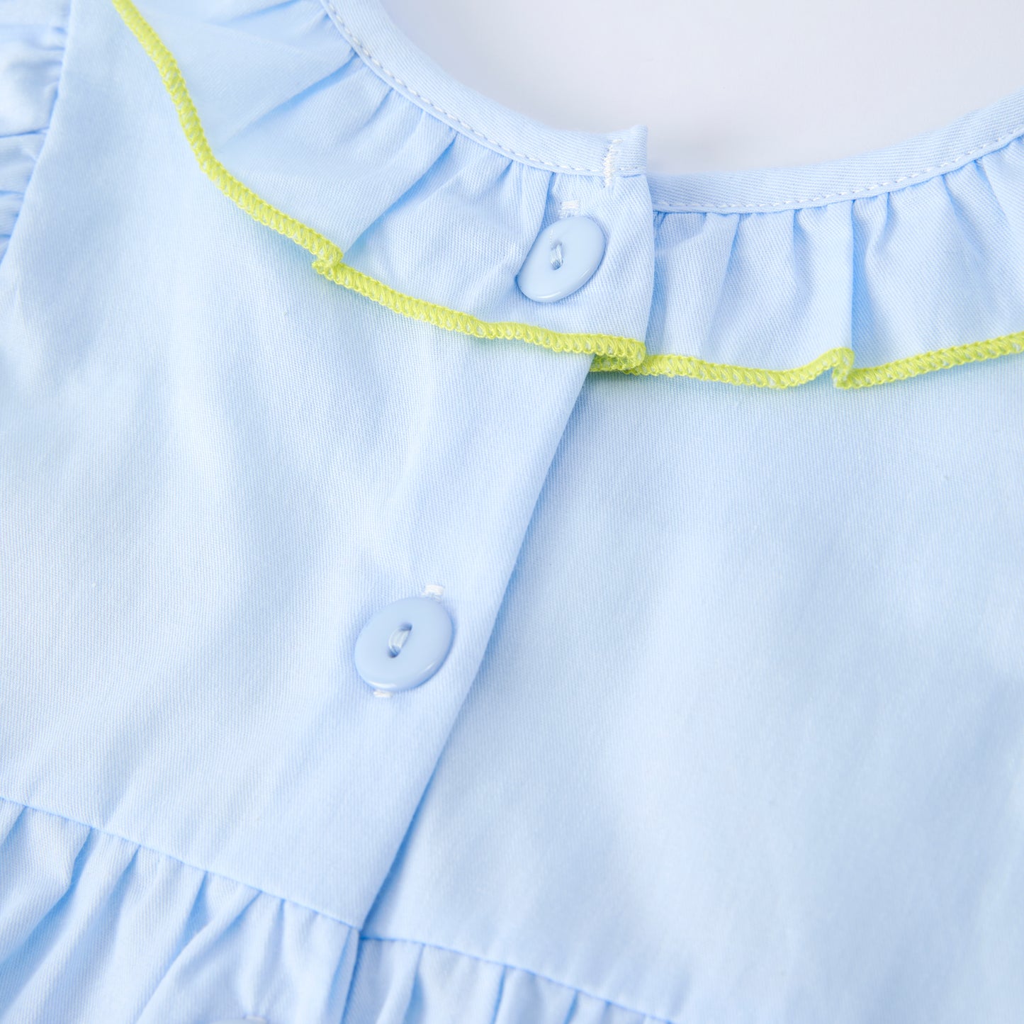 Girls Easter Bunny Eggs Cross Embroidery Smocked Blue Bubble Romper