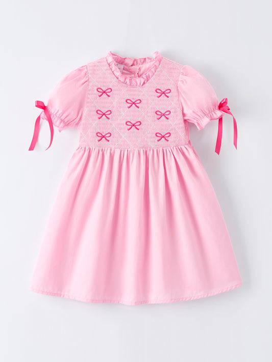 Spring / Summer Kids Collection Pink Bow Smocked Embroidery – In Stock