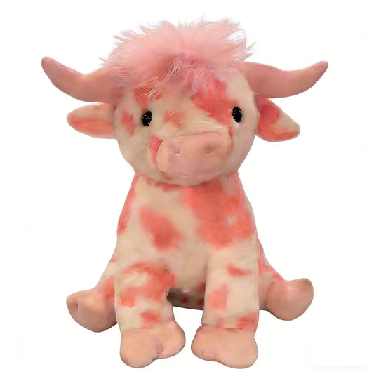 Pink Cow Plush Toy with Bow & Rose, Love Heart Stuffed Animal Gift