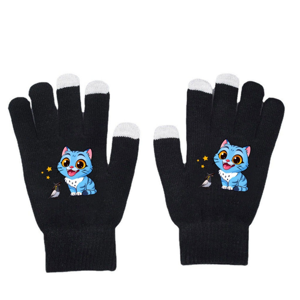 K-Pop Demon Hunters Kids Gloves for Boys and Girls Warm Dopamine Style Knitted Printed Gloves for Fall and Winter