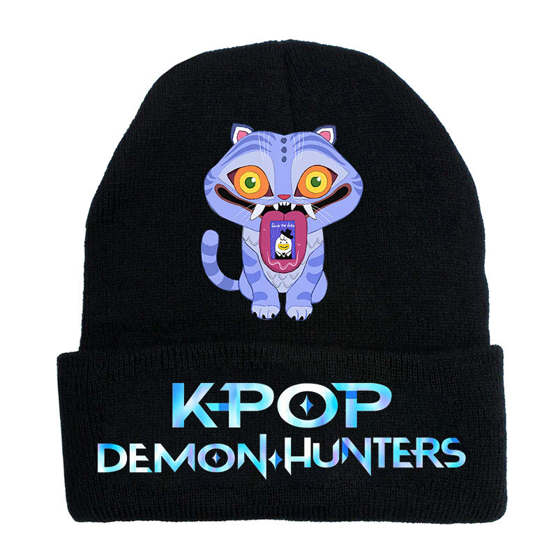 K-Pop Demon Hunters Anime Beanie, Fashion Knitted Cuffed Hat with Print, Outdoor Adult Winter Cap