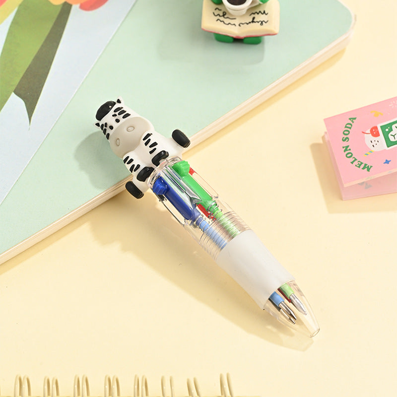 Back to School Animal Silicone 4-Color Mini Retractable Ballpoint Pen Cartoon Gel Grip Writing Pen