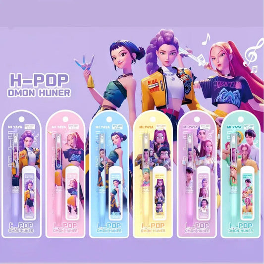 New K-pop Demon Hunters Mechanical Pencil Set – No-Sharpen, Unbreakable Lead, Automatic Pencil Stationery