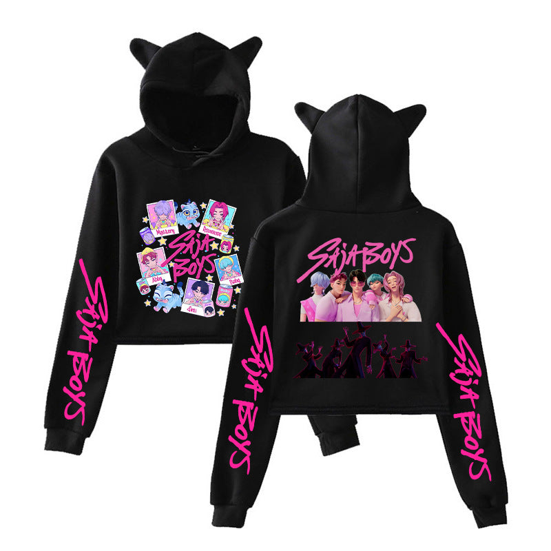 K-Pop Demon Hunters Printed Cat Ear Short Hoodie Anime Sweatshirt for Fall and Winter
