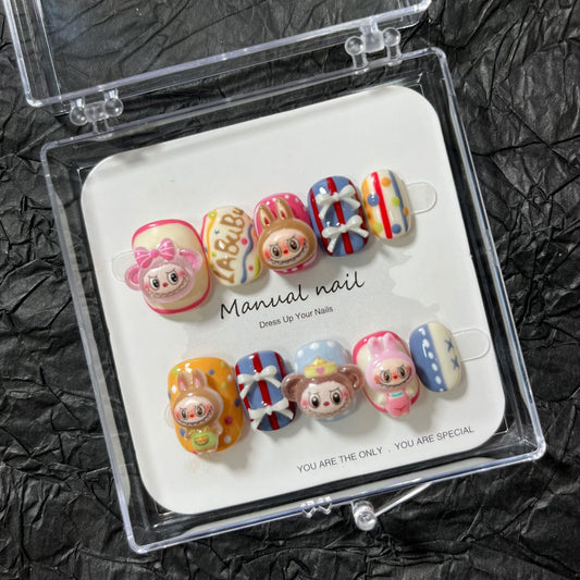 Matching Mom & Kid Handmade Cute Cartoon Press-On Nails (Short Round)