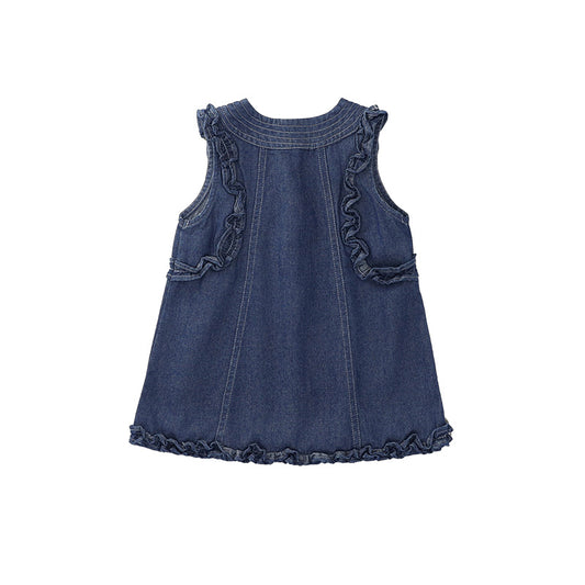 Vintage Ruffles Trim Girls Sundress Sleeveless Summer Dress