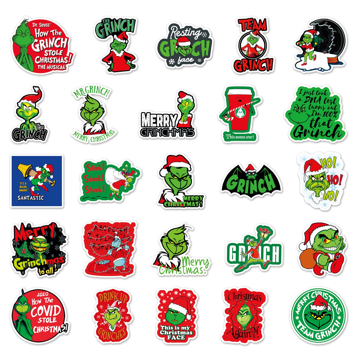 2025 Christmas 52PCS Cartoon Grinch Graffiti Stickers Animated Luggage Laptop Car & Skateboard Decorations
