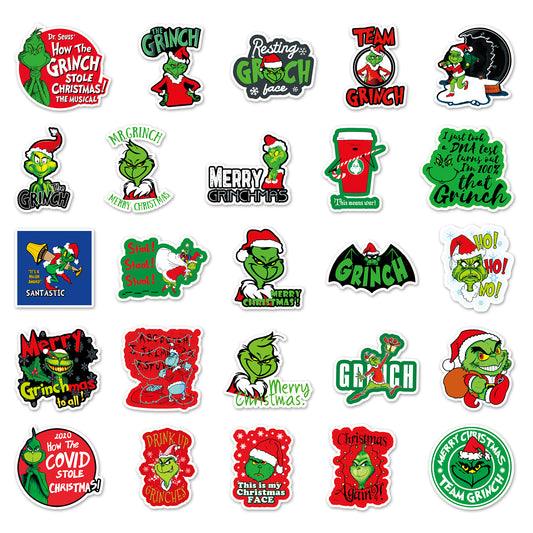 2025 Christmas 52PCS Cartoon Grinch Graffiti Stickers Animated Luggage Laptop Car & Skateboard Decorations
