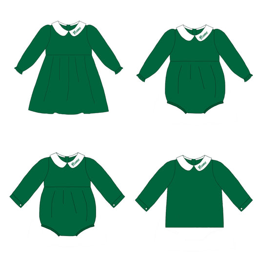 Green Corduroy Personalized Christmas Sibling Clothes – Custom Name Embroidery