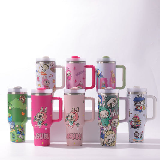 Labubu 40oz Insulated Tumbler with Handle and Straw Car Travel Mug Hot & Cold Stainless Steel Cup