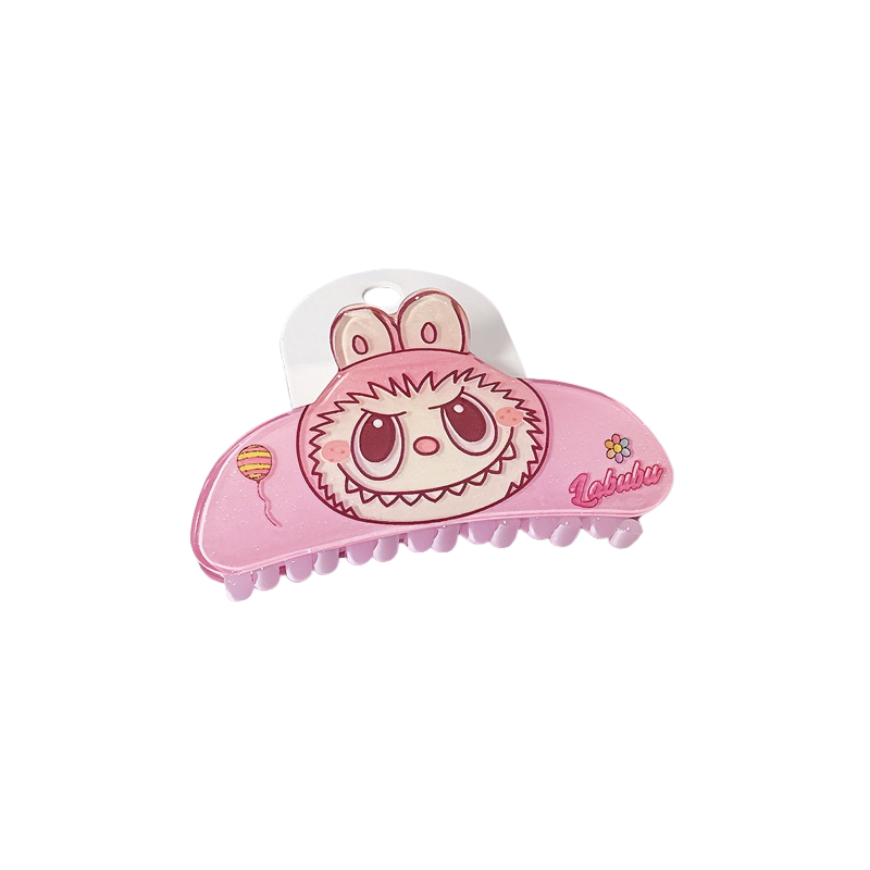 Colorful Dopamine Labubu Cartoon Hair Claw – Cute Printed Kids Hair Clip, Back Bun Shark Clip