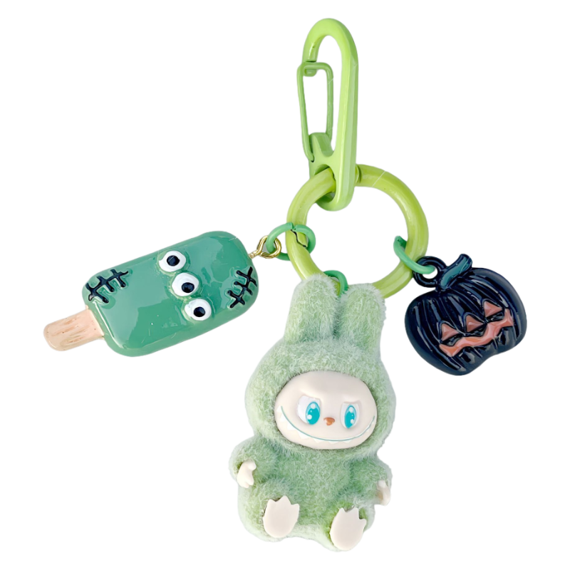 Labubu Halloween Flocked Mini Toy Keychain – Cute Gift Bag Charm & Car Key Pendant
