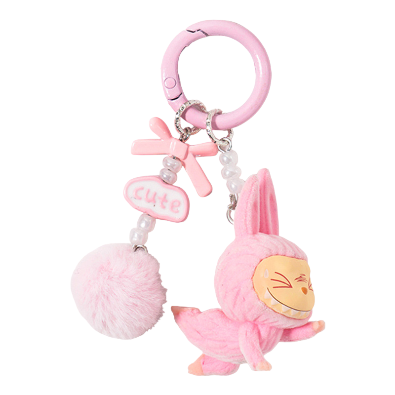 Flocked Labubu Yoga Figure Keychain – Cute Cartoon Phone Charm & Bag Accessory