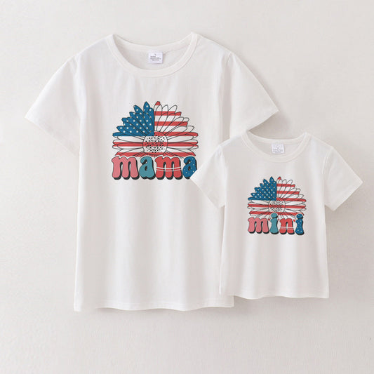 Mother's Day MAMA MINI July 4th Print Cotton T-Shirt
