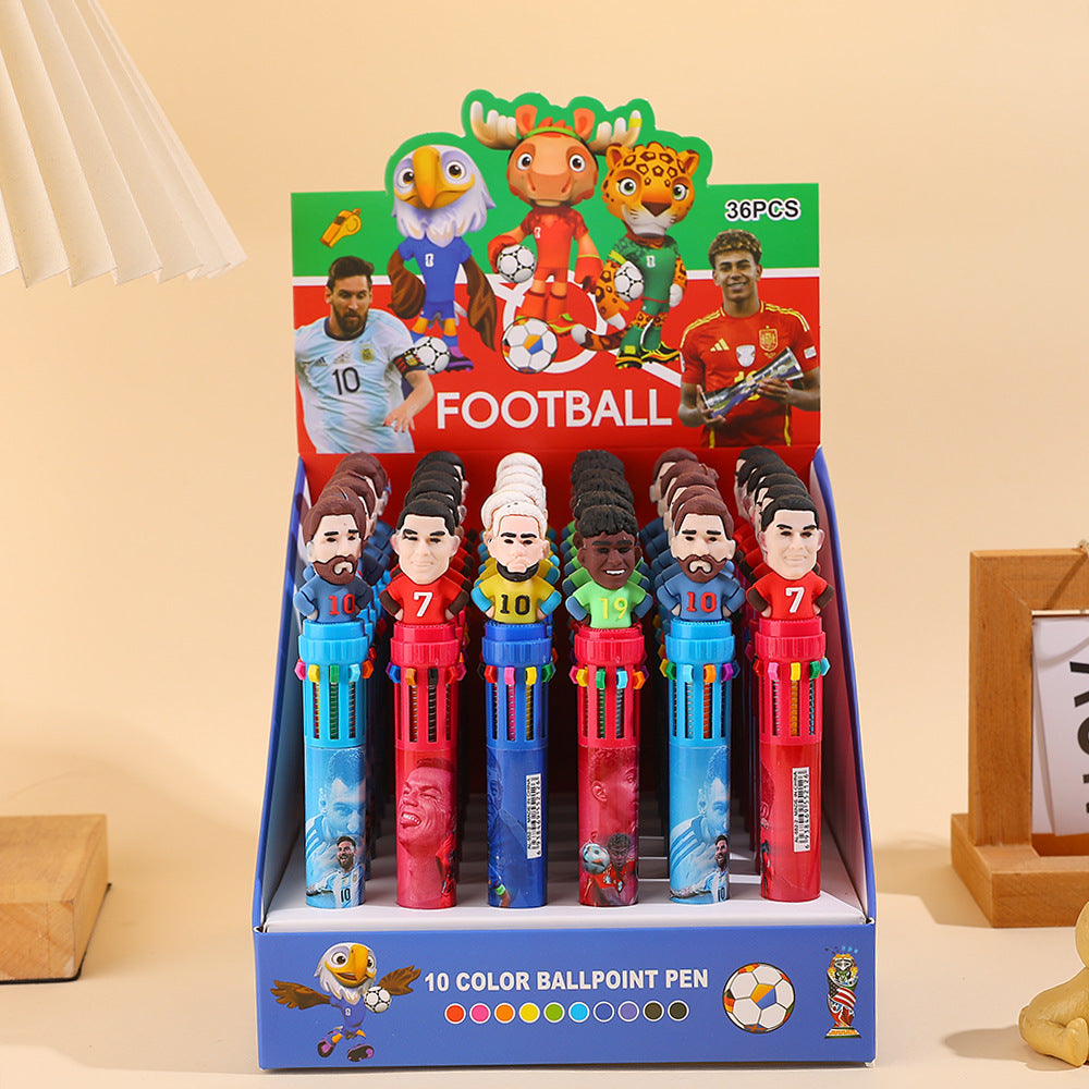 2026 The World Cup 10-Color Ballpoint Pen 3D Soft Rubber Design Press Gel Ink Pen