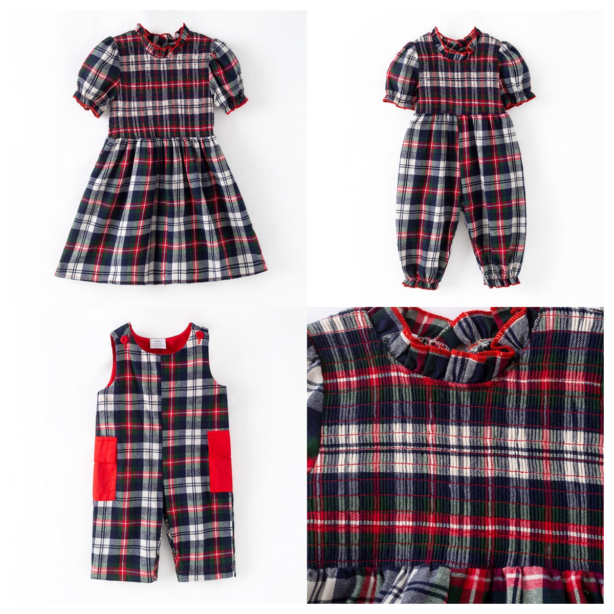 Christmas Sibling Matching Outfits – Red Plaid Smocked Collection