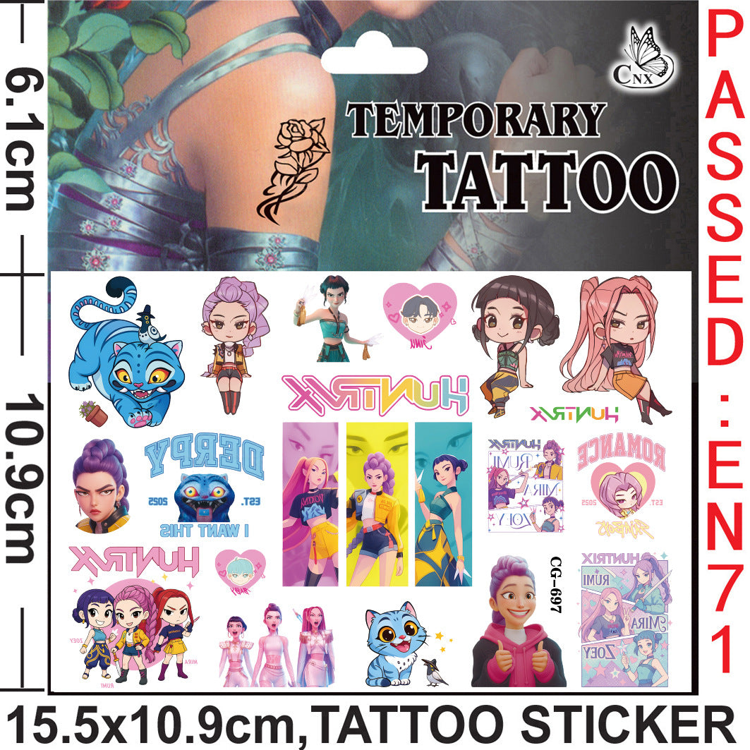 K-Pop Demon Hunters Cartoon Temporary Tattoo Stickers for Kids, Boys & Girls Water Transfer Tattoos