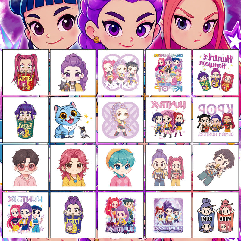 K-Pop Demon Hunters Temporary Tattoo Stickers 20 Sheets Cartoon Water Transfer Tattoos