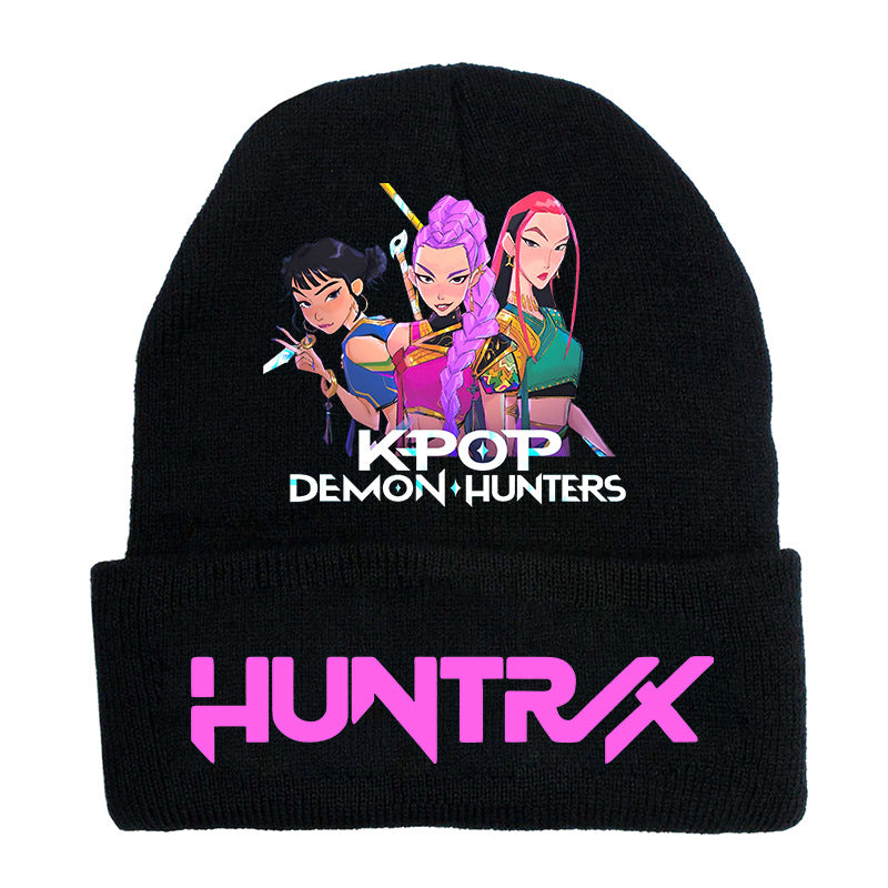 K-Pop Demon Hunters Anime Beanie, Fashion Knitted Cuffed Hat with Print, Outdoor Adult Winter Cap