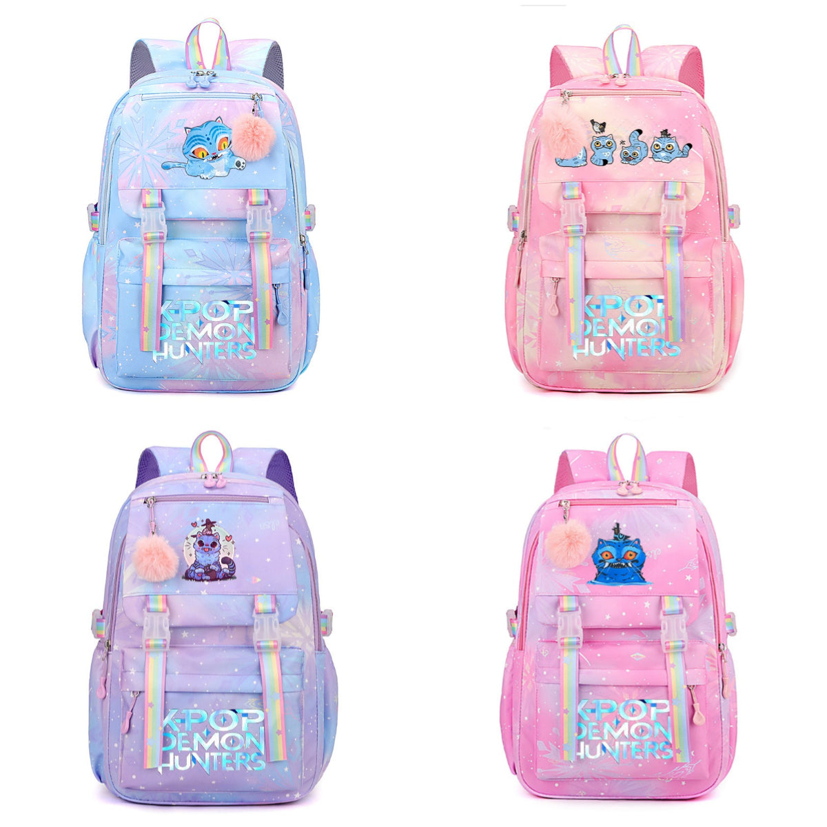 Kpop Demon Hunters Tiger Cartoon Backpack Rainbow Print Student School Bag